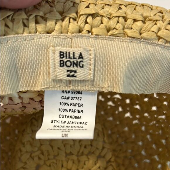 BILLABONG Paper Straw Hat Pastel Stripes Pink White Yellow Cowboy Sun Festival - Picture 7 of 12